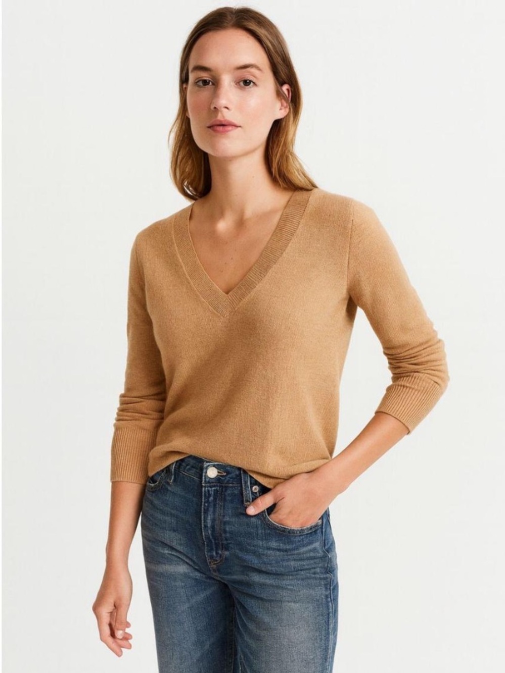 J. Crew | Women’s Camel Brown 100% Cashmere V-Neck Lightweight Pullover Sweater